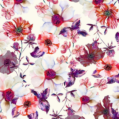 FS576 Meraki Bloom | Fabric | drape, elastane, Fabric, fashion fabric, Floral, Flower, Flowers, FS574, FS576, Ivory, jersey, making, Pink, Polyester, Purple, Scuba, sewing, Stretchy, Watercolor, Watercolour | Fabric Styles