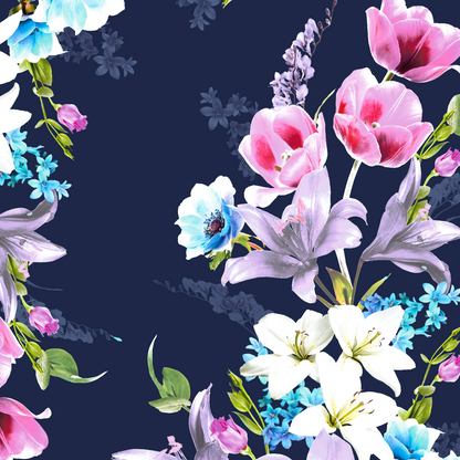 FS577 Tulie Floral | Fabric | drape, elastane, Fabric, fashion fabric, Floral, Flower, Flowers, jersey, making, Pink, Polyester, purple, Scuba, sewing, Stretchy, Watercolor, Watercolour | Fabric Styles