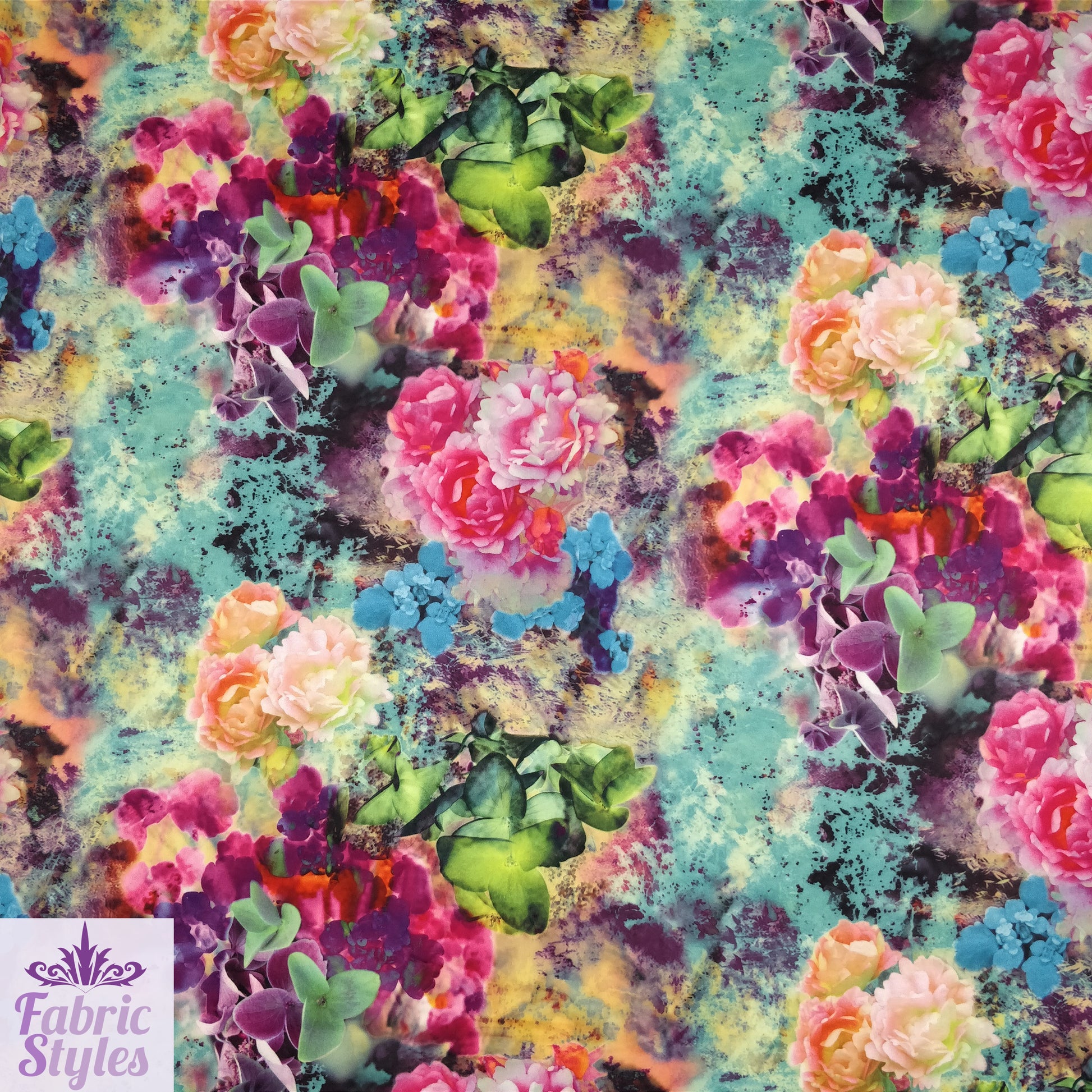 FS004_1 Pink Purple Summer Floral Print Scuba Fabric | Fabric Styles