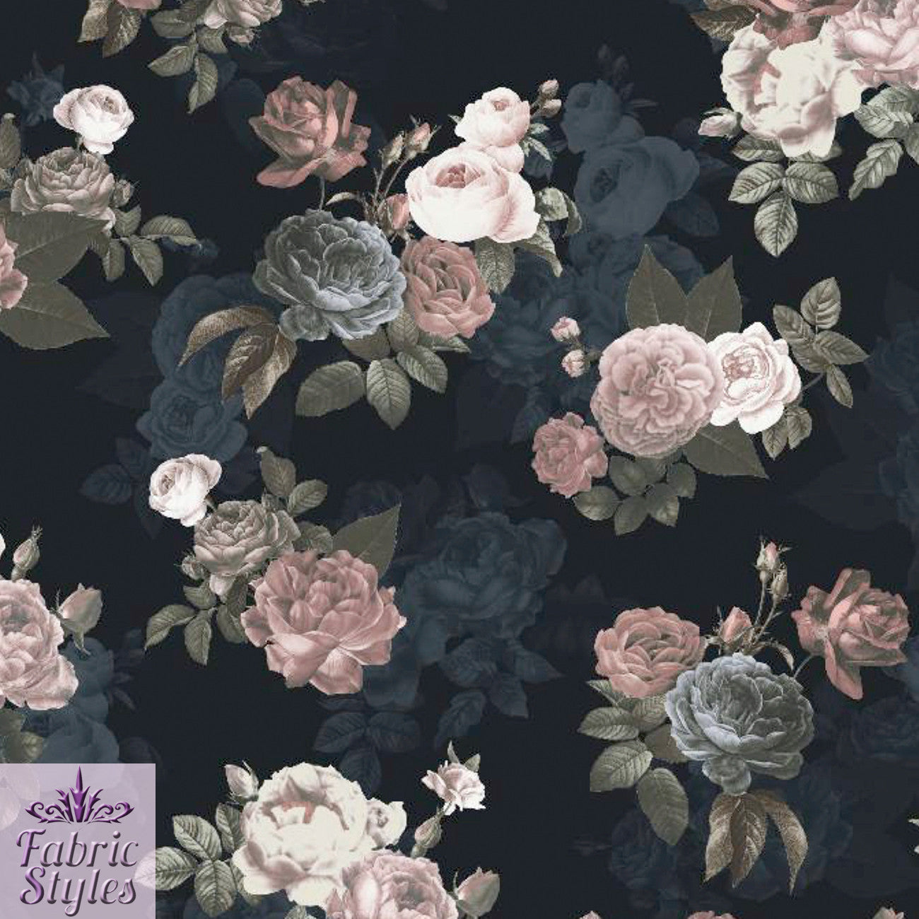 FS099_1 Black Base Floral Stretch Knit Fabric Black | Fabric | black, Fabric, Floral, Flower, jersey, Scuba, Vintage | Fabric Styles