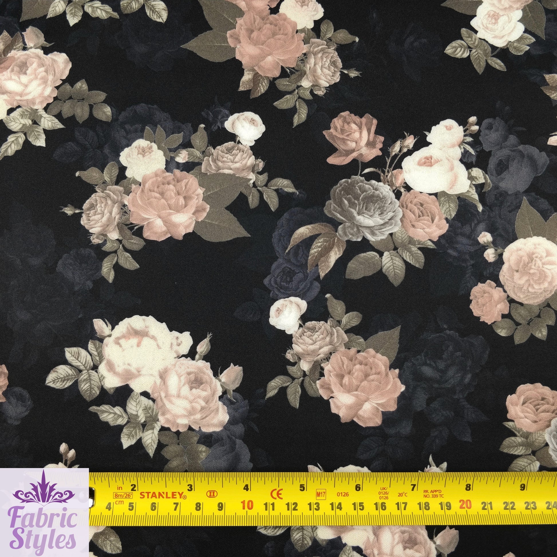 FS099_1 Black Base Floral Stretch Knit Fabric Black | Fabric | black, Fabric, Floral, Flower, jersey, Scuba, Vintage | Fabric Styles