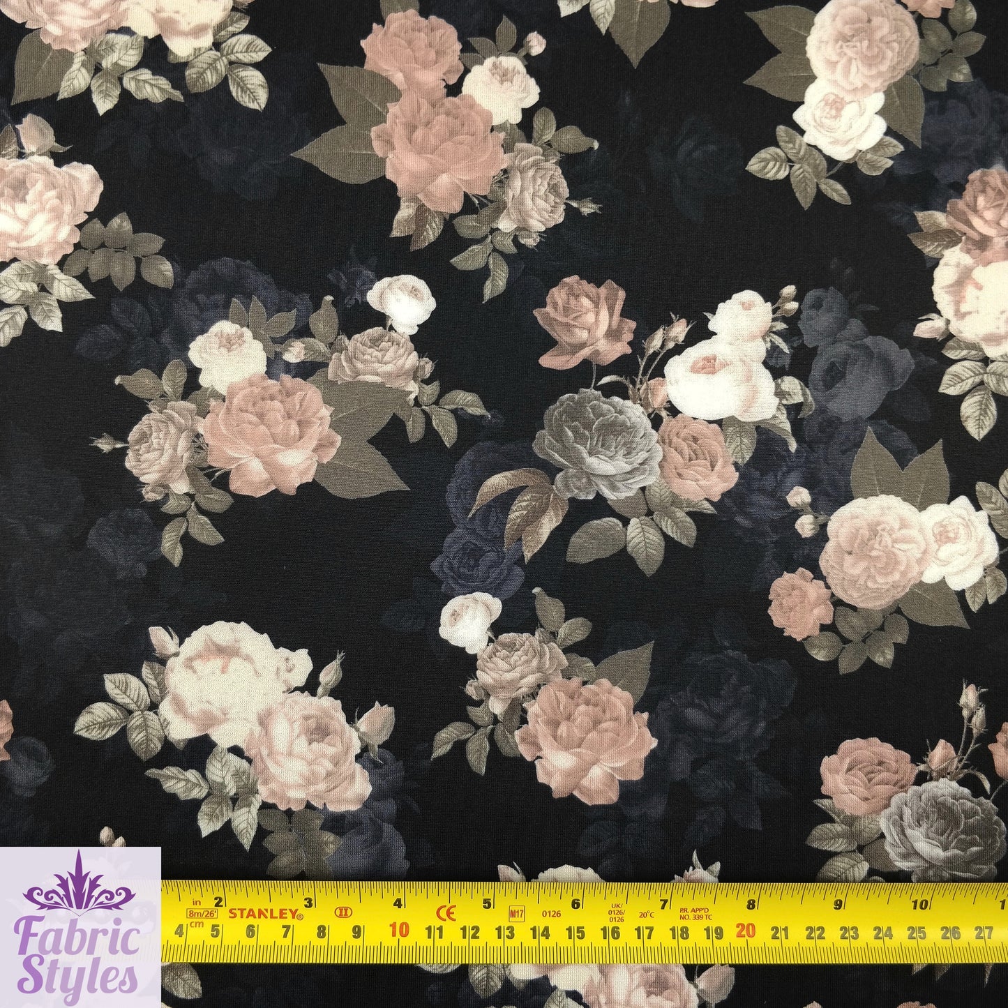 FS099_1 Black Base Floral Stretch Knit Fabric Black | Fabric | black, Fabric, Floral, Flower, jersey, Scuba, Vintage | Fabric Styles