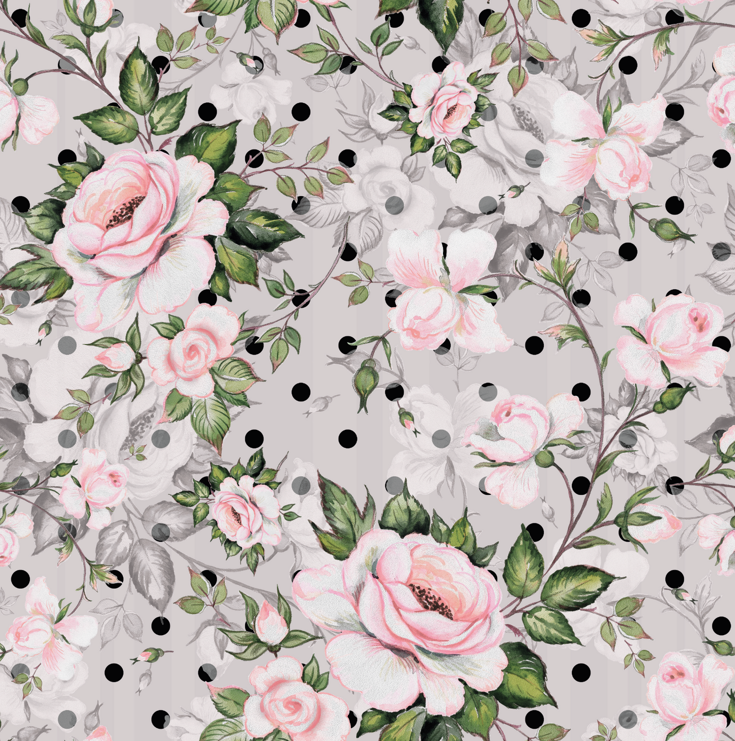 FS1010 Watercolour Blossoms Scuba Stretch Knit Fabric Light Grey | Fabric | fabric, floral, flowers, grey, pink, polka dots, rose, roses, scuba, spots, watercolour | Fabric Styles