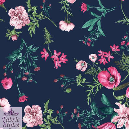 FS101 Floral Scuba Stretch Knit Fabric Navy & Mink | Fabric | drape, Fabric, fashion fabric, Floral, jersey, making, Mink, Navy, Scuba, sewing, Stretchy | Fabric Styles