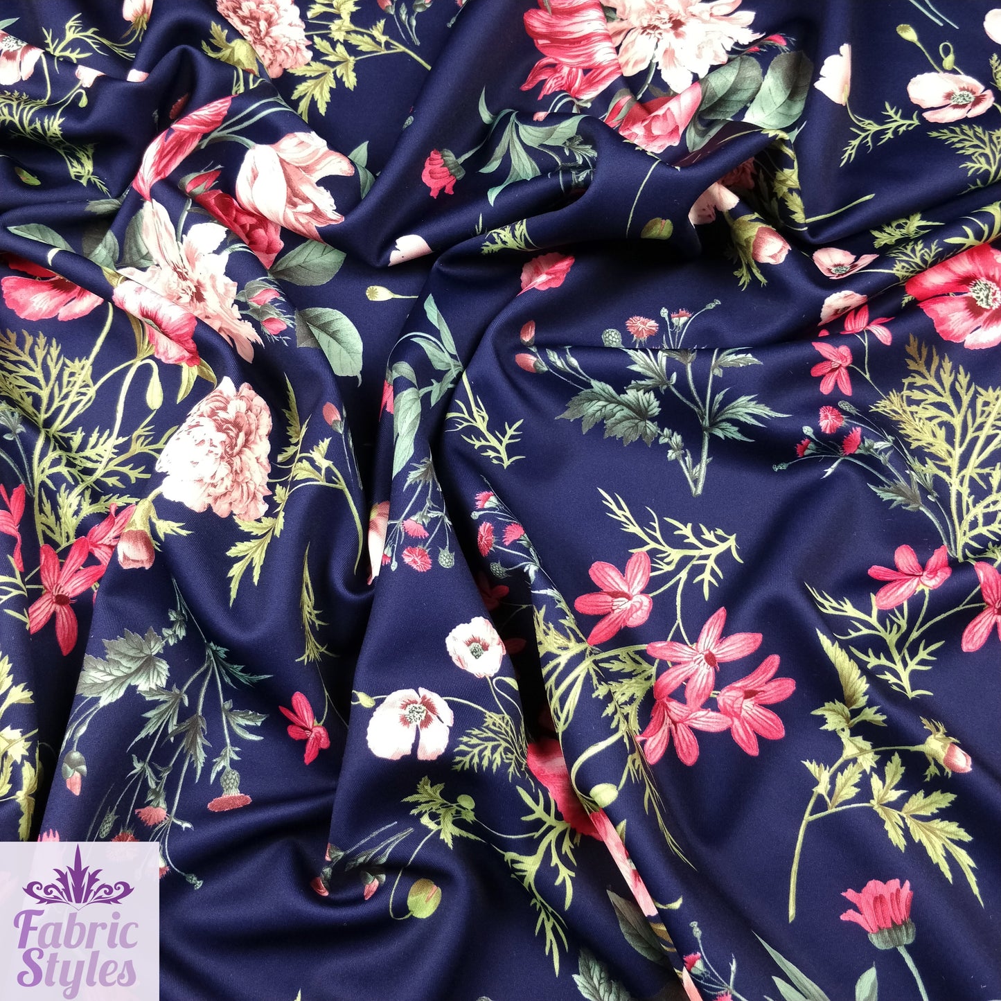 FS101 Floral Scuba Stretch Knit Fabric Navy & Mink | Fabric | drape, Fabric, fashion fabric, Floral, jersey, making, Mink, Navy, Scuba, sewing, Stretchy | Fabric Styles