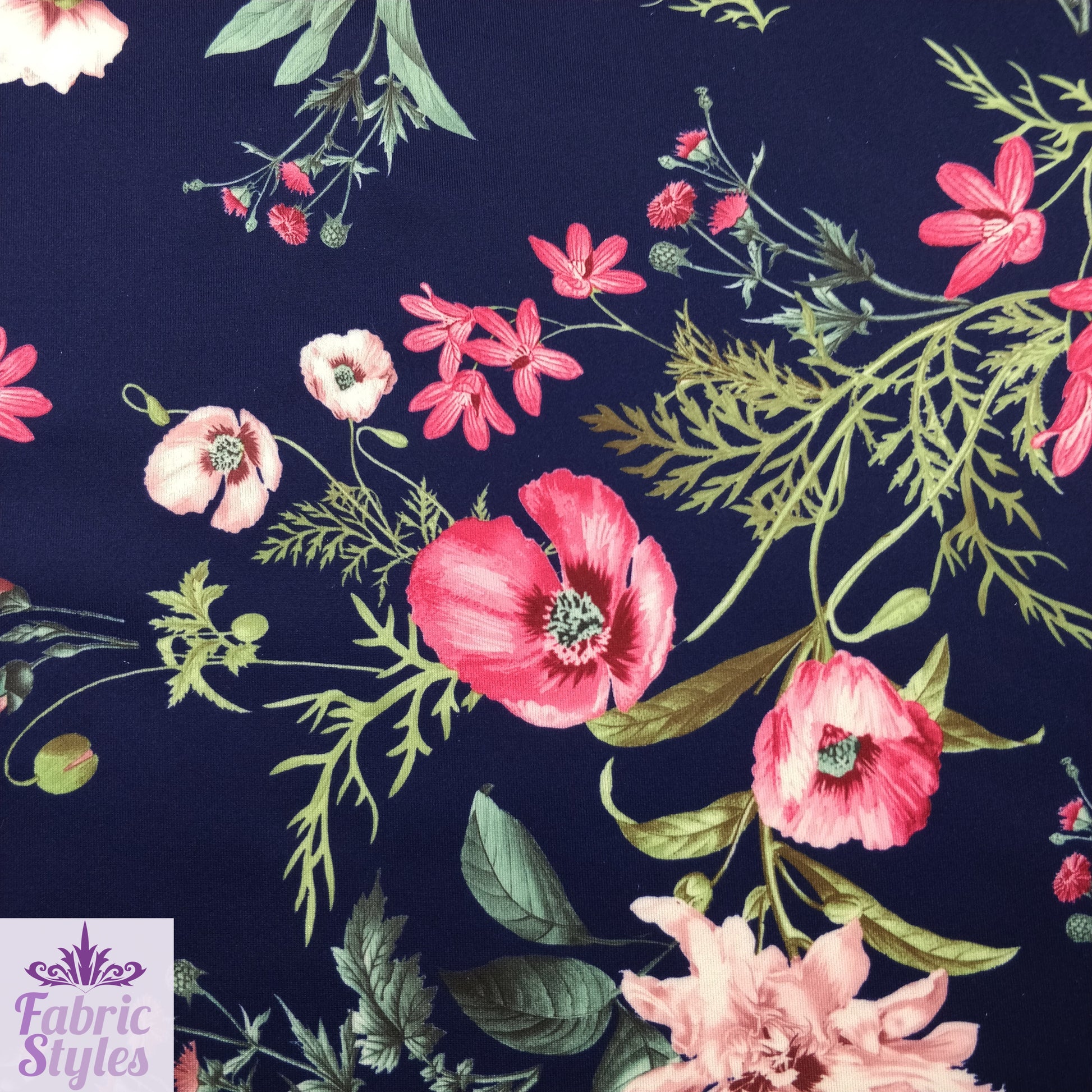 FS101 Floral Scuba Stretch Knit Fabric Navy & Mink | Fabric | drape, Fabric, fashion fabric, Floral, jersey, making, Mink, Navy, Scuba, sewing, Stretchy | Fabric Styles