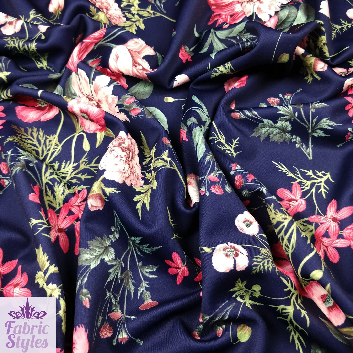 FS101 Floral Scuba Stretch Knit Fabric Navy & Mink | Fabric | drape, Fabric, fashion fabric, Floral, jersey, making, Mink, Navy, Scuba, sewing, Stretchy | Fabric Styles