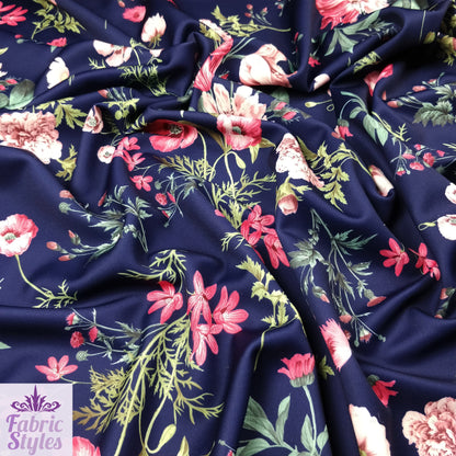 FS101 Floral Scuba Stretch Knit Fabric Navy & Mink | Fabric | drape, Fabric, fashion fabric, Floral, jersey, making, Mink, Navy, Scuba, sewing, Stretchy | Fabric Styles