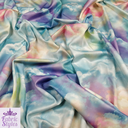 FS113 Clouds Tie Dye Scuba Velvet & Spandex Stretch Knit Fabric Blue Purple Pink Black | Fabric | Black, Blue, Bright PINK, Candyfloss, Child, Childrens, Cloud, Clouds, drape, Dress making, Fabric, fashion fabric, jersey, Kid, making, Neon, Pink, Polyester, Purple, Scuba, sewing, Sky Blue, Spandex, Stretch, Stretchy, Tie Dye, Velvet | Fabric Styles