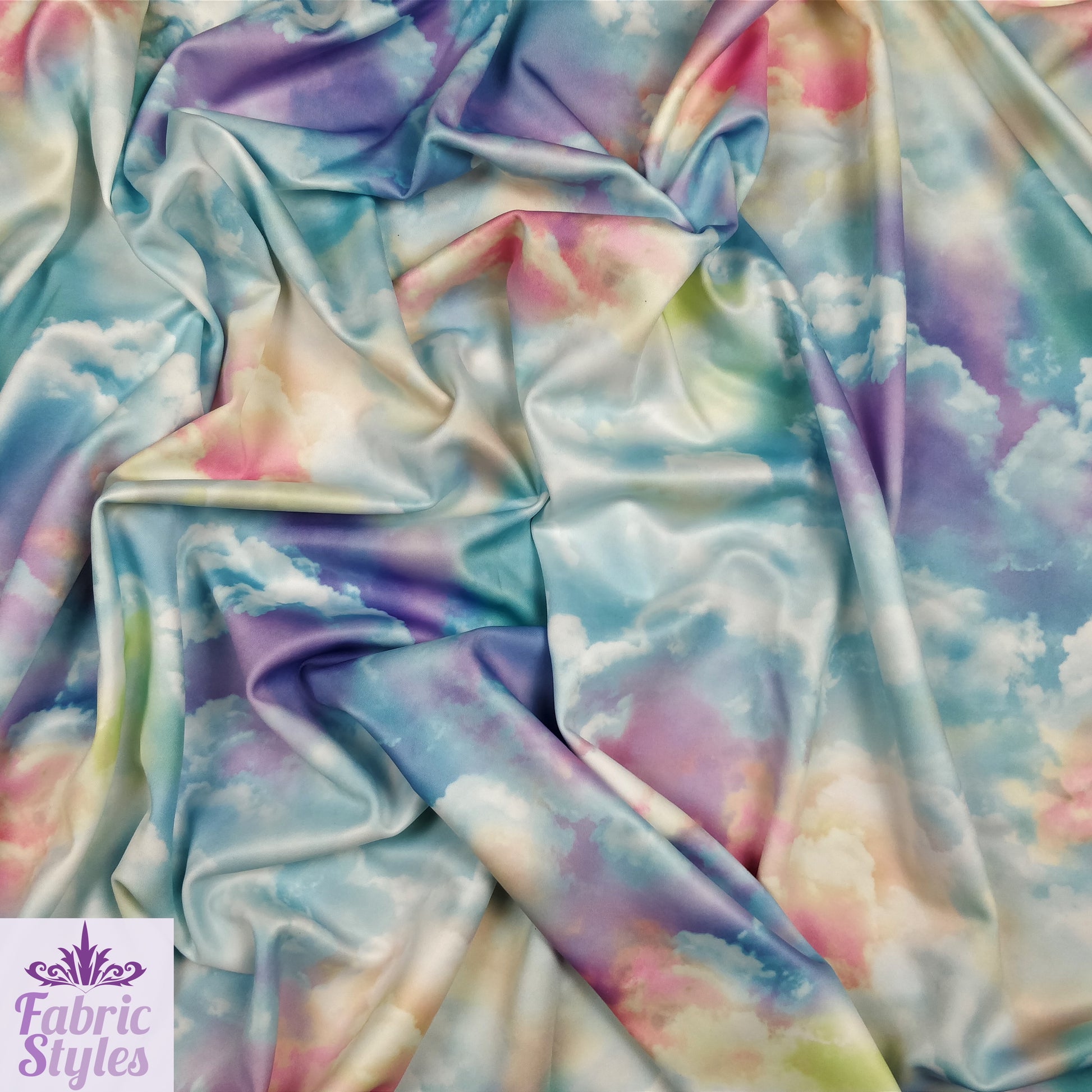 FS113 Clouds Tie Dye Scuba Velvet & Spandex Stretch Knit Fabric Blue Purple Pink Black | Fabric | Black, Blue, Bright PINK, Candyfloss, Child, Childrens, Cloud, Clouds, drape, Dress making, Fabric, fashion fabric, jersey, Kid, making, Neon, Pink, Polyester, Purple, Scuba, sewing, Sky Blue, Spandex, Stretch, Stretchy, Tie Dye, Velvet | Fabric Styles