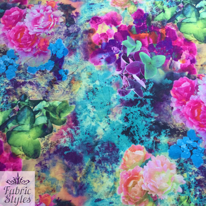 FS004_1 Pink Purple Summer Floral Print Scuba Fabric | Fabric Styles