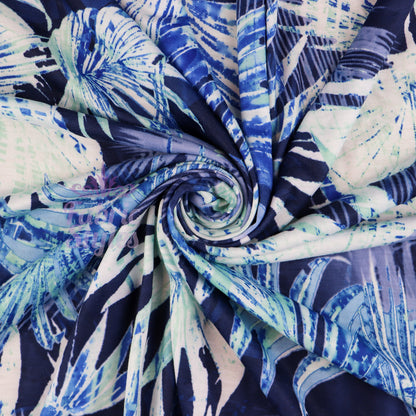 FS033 Blue Tropical Floral Print Spun Polyester Stretch Fabric | Fabric | Blue, Blue Palm, Digital, Dress Fabric, Fabric, Fabrics, fashion, Floral, Flower, Jungle, Light Blue, New, Palm, Printed Fabric, Spun Polyester, Spun Polyester Elastane, stretch, stretchy, Summer, Tropical, Tropical Season | Fabric Styles