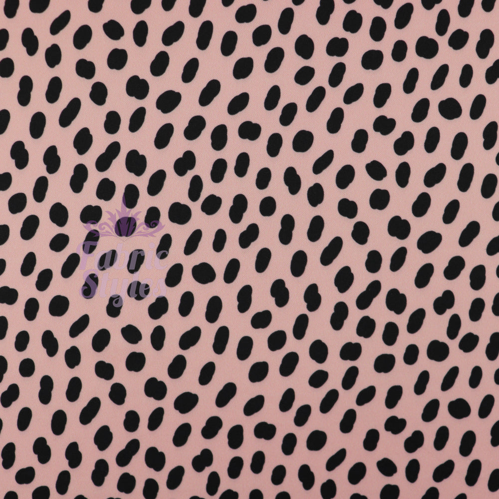 FS795 Pink Dalmatian Scuba | Fabric | Animal, Dalmatian, drape, Fabric, fashion fabric, pink, polka, Scuba, sewing, spot, spots, Stretchy | Fabric Styles