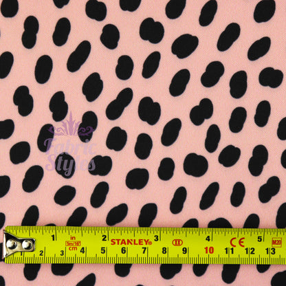 FS795 Pink Dalmatian Scuba | Fabric | Animal, Dalmatian, drape, Fabric, fashion fabric, pink, polka, Scuba, sewing, spot, spots, Stretchy | Fabric Styles