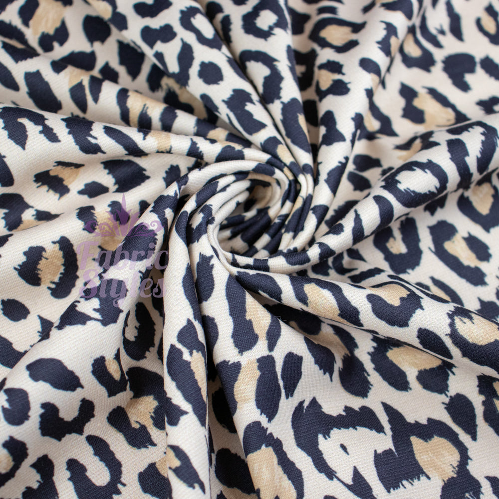 FS957 Beige Leopard Ponte | Fabric | Animal, drape, Fabric, fashion fabric, Leopard, Ponte, Sale, sewing, Stretchy | Fabric Styles