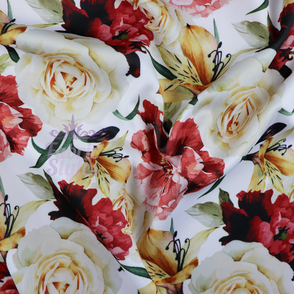 FS951 Blossom Gardens Floral | Fabric | Fabric, fashion fabric, Floral, jersey, Purple, scuba, sewing, stretch, White | Fabric Styles