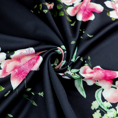 FS952 Rosa Floral | Fabric | Black, Fabric, fashion fabric, Floral, jersey, Purple, Sale, scuba, sewing, stretch, White | Fabric Styles