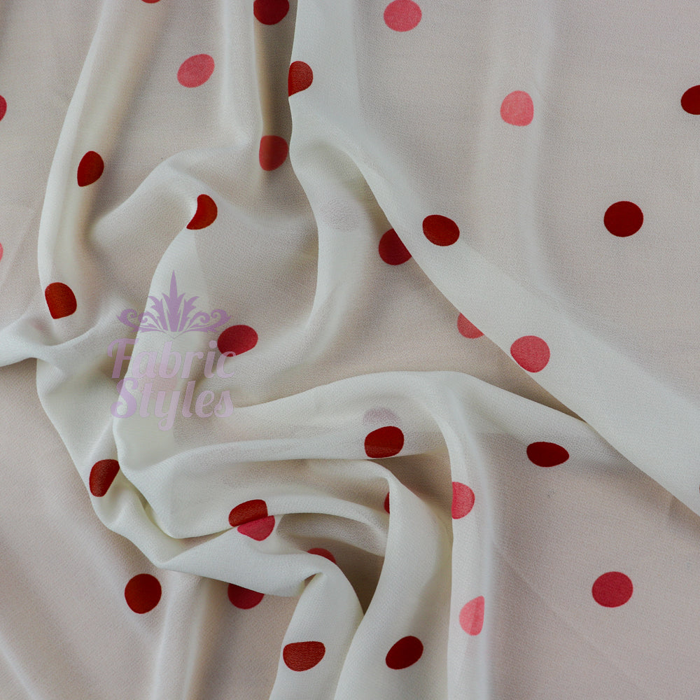 FS990 Red Pink Polka Dots Chiffon Crepe