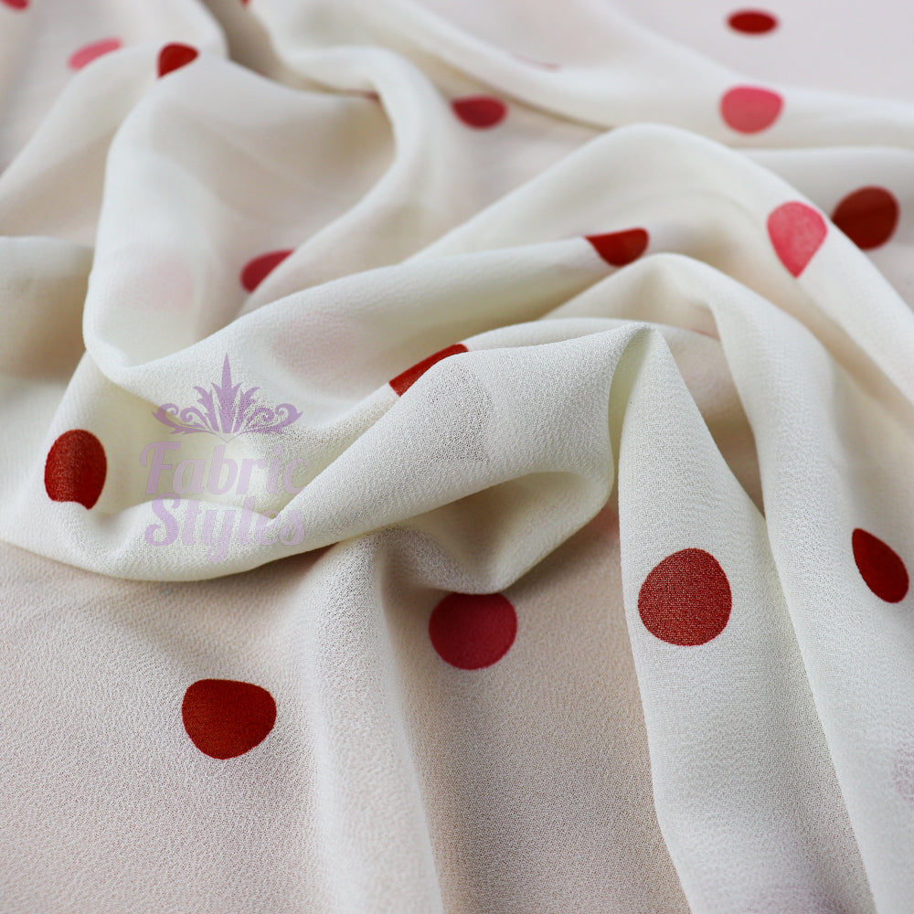 FS990 Red Pink Polka Dots Chiffon Crepe