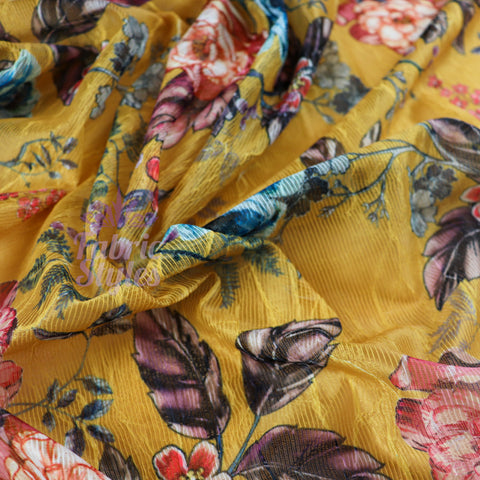 Fs991 Mustard Floral Crinkle Mesh – Fabric Styles