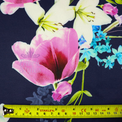 FS577 Tulie Floral | Fabric | drape, elastane, Fabric, fashion fabric, Floral, Flower, Flowers, jersey, making, Pink, Polyester, purple, Scuba, sewing, Stretchy, Watercolor, Watercolour | Fabric Styles