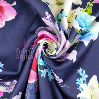 FS577 Tulie Floral | Fabric | drape, elastane, Fabric, fashion fabric, Floral, Flower, Flowers, jersey, making, Pink, Polyester, purple, Scuba, sewing, Stretchy, Watercolor, Watercolour | Fabric Styles