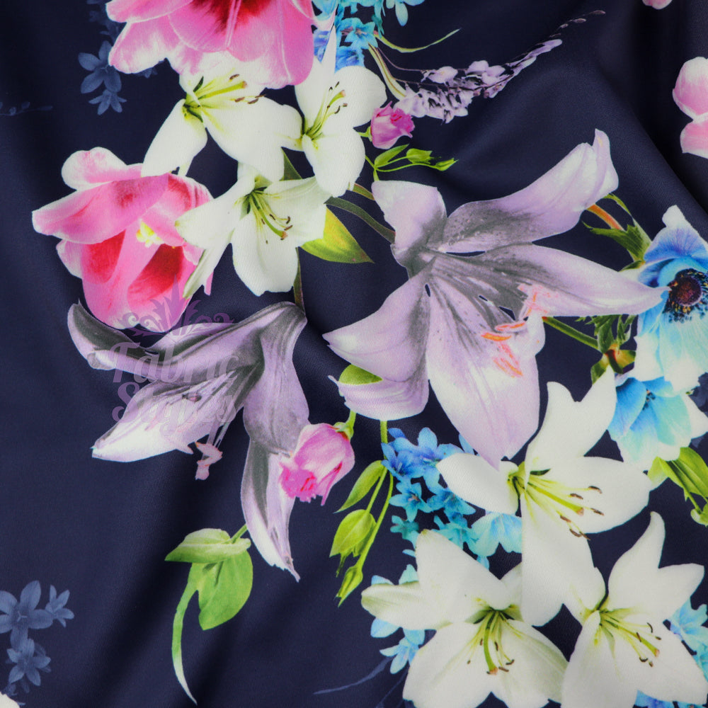 FS577 Tulie Floral | Fabric | drape, elastane, Fabric, fashion fabric, Floral, Flower, Flowers, jersey, making, Pink, Polyester, purple, Scuba, sewing, Stretchy, Watercolor, Watercolour | Fabric Styles