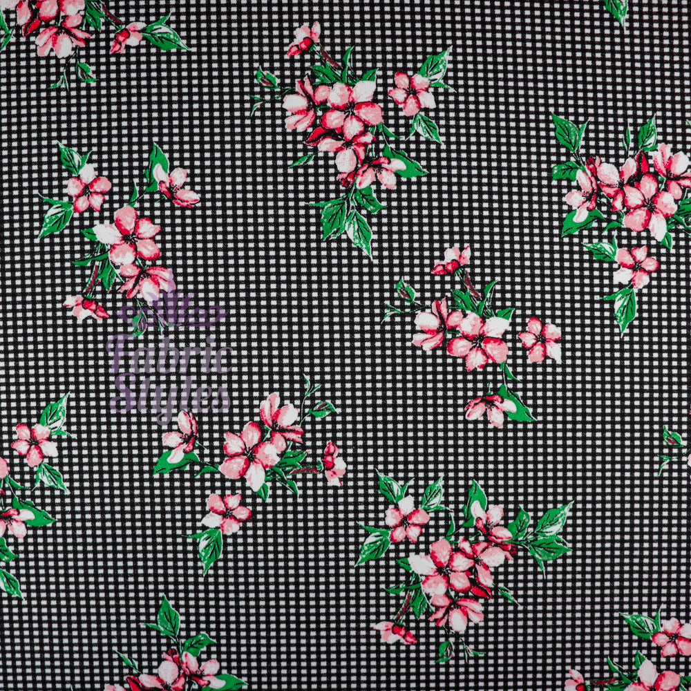 FS666 Gingham Pink Floral | Fabric | blue, Cactus, Fabric, Fabrics, Fashion, Floral, Flowers, Gingham, Pink, purple, SALE, scuba, Stretch, Watercolor, Watercolour | Fabric Styles