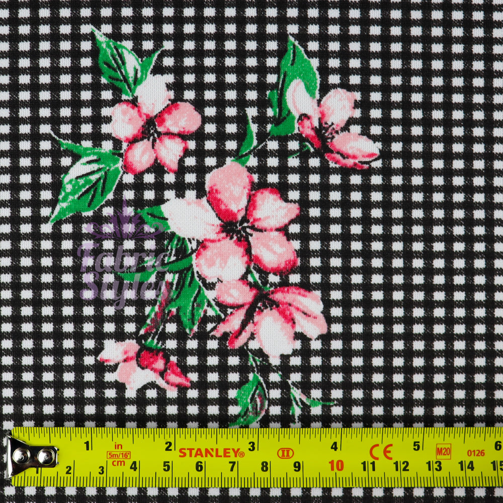 FS666 Gingham Pink Floral | Fabric | blue, Cactus, Fabric, Fabrics, Fashion, Floral, Flowers, Gingham, Pink, purple, SALE, scuba, Stretch, Watercolor, Watercolour | Fabric Styles