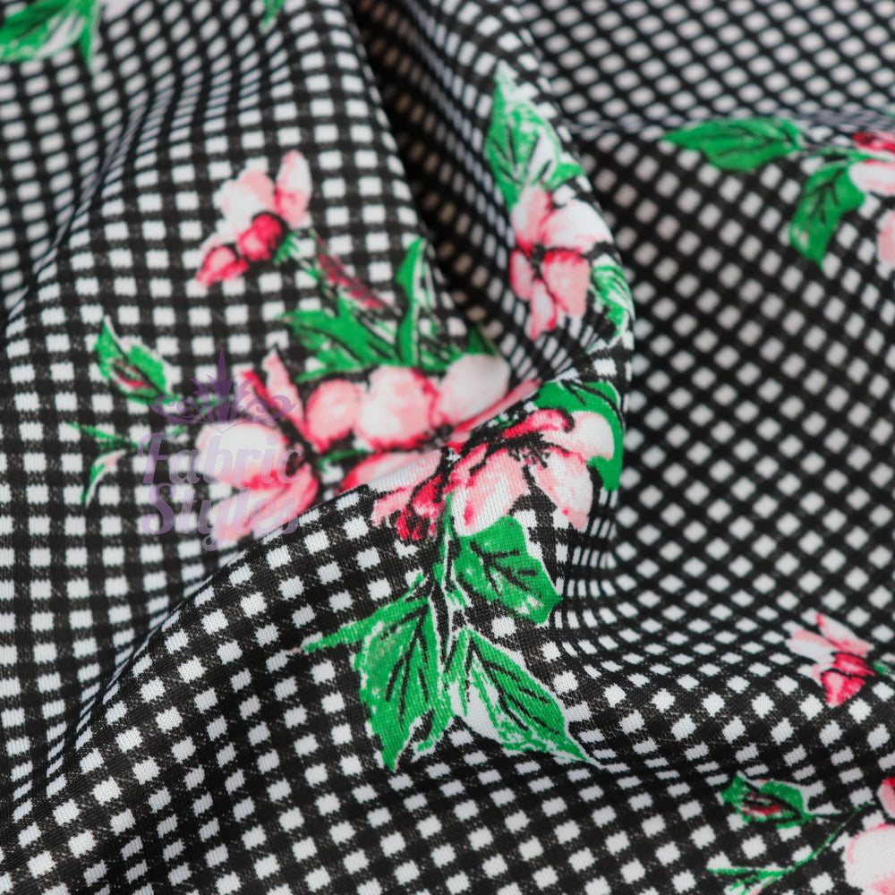 FS666 Gingham Pink Floral | Fabric | blue, Cactus, Fabric, Fabrics, Fashion, Floral, Flowers, Gingham, Pink, purple, SALE, scuba, Stretch, Watercolor, Watercolour | Fabric Styles