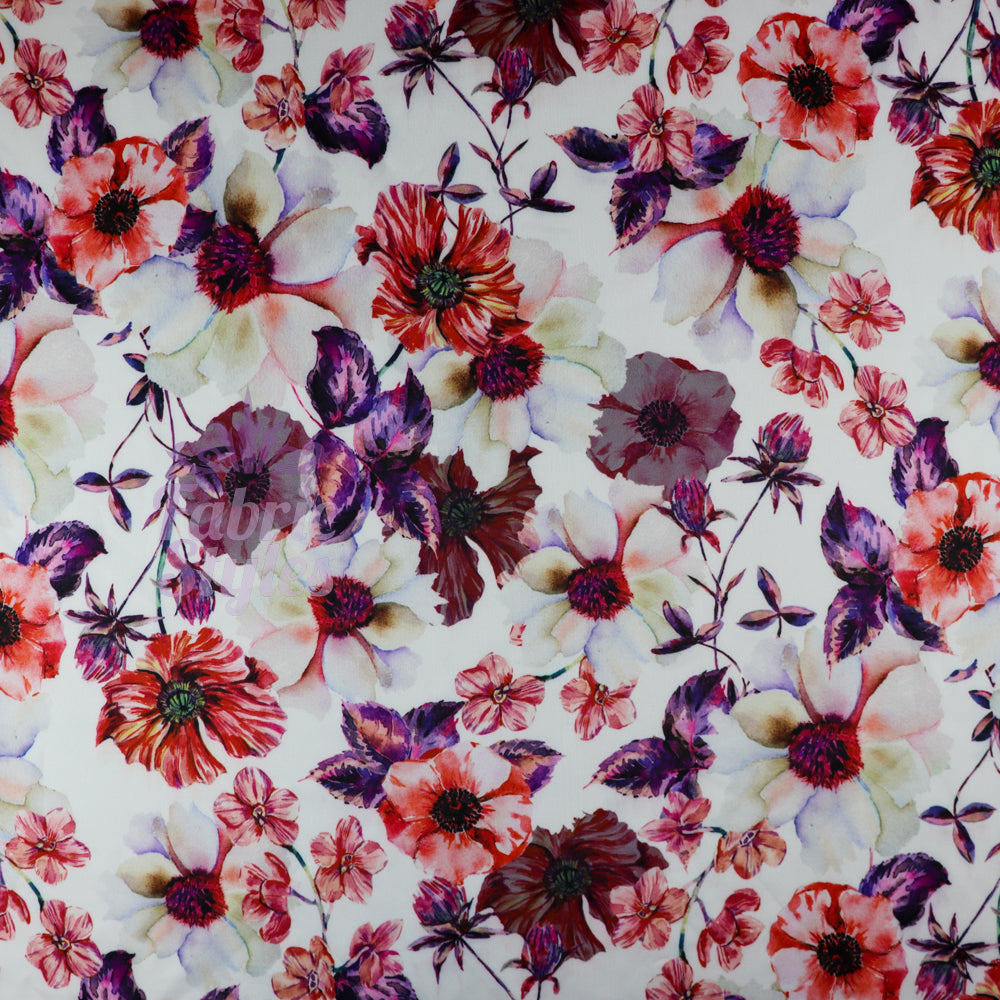 FS576 Meraki Bloom | Fabric | drape, elastane, Fabric, fashion fabric, Floral, Flower, Flowers, FS574, FS576, Ivory, jersey, making, Pink, Polyester, Purple, Scuba, sewing, Stretchy, Watercolor, Watercolour | Fabric Styles