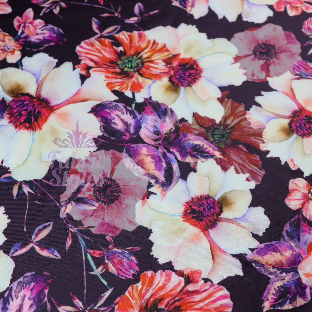 FS576 Meraki Bloom | Fabric | drape, elastane, Fabric, fashion fabric, Floral, Flower, Flowers, FS574, FS576, Ivory, jersey, making, Pink, Polyester, Purple, Scuba, sewing, Stretchy, Watercolor, Watercolour | Fabric Styles