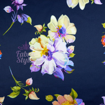 FS804 Coloured Petals | Fabric | Fabric, fashion fabric, Floral, jersey, Navy, nEW, Purple, scuba, stretch | Fabric Styles