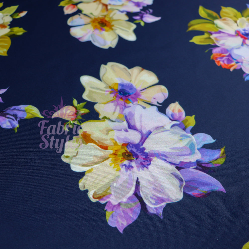 FS804 Coloured Petals | Fabric | Fabric, fashion fabric, Floral, jersey, Navy, nEW, Purple, scuba, stretch | Fabric Styles