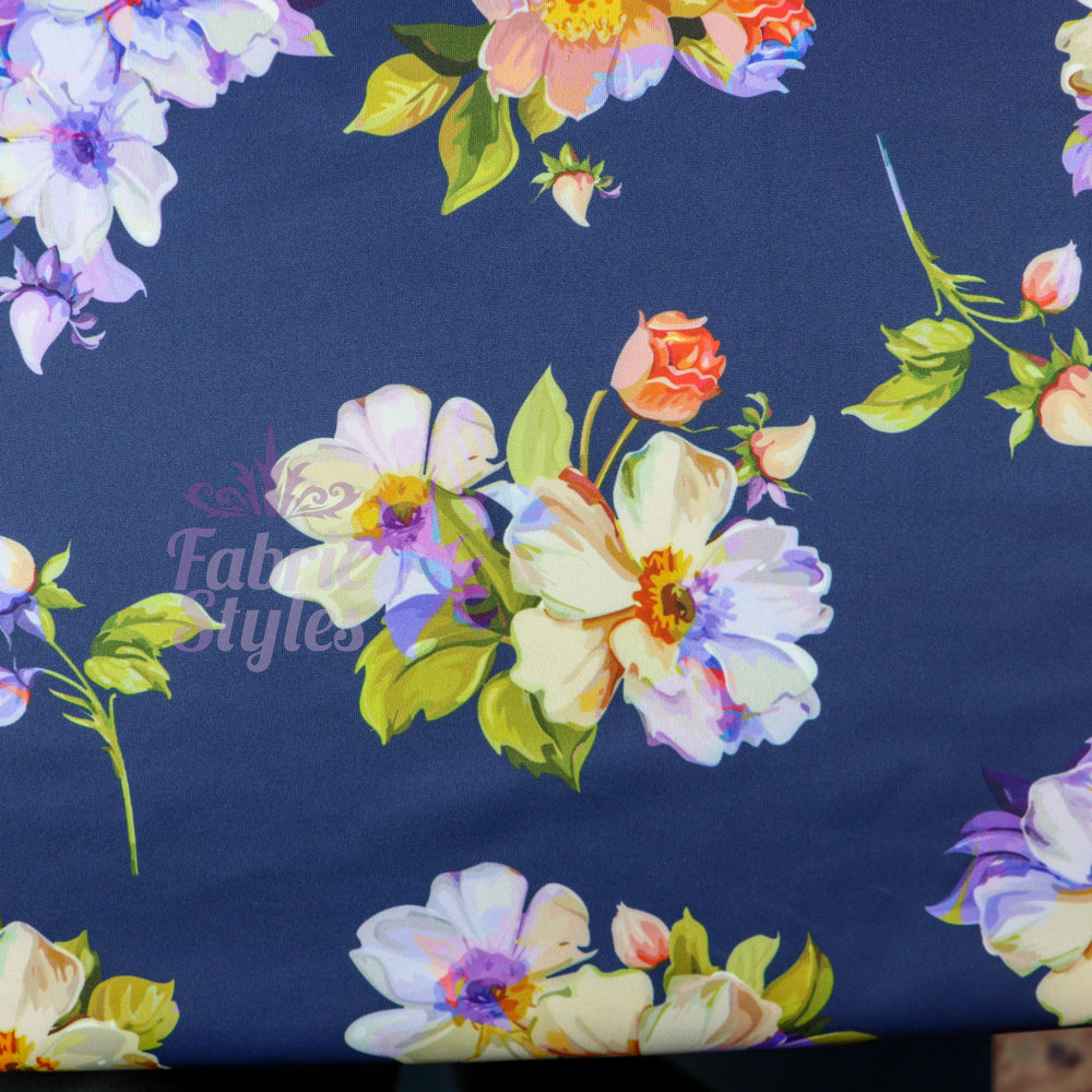 FS804 Coloured Petals | Fabric | Fabric, fashion fabric, Floral, jersey, Navy, nEW, Purple, scuba, stretch | Fabric Styles