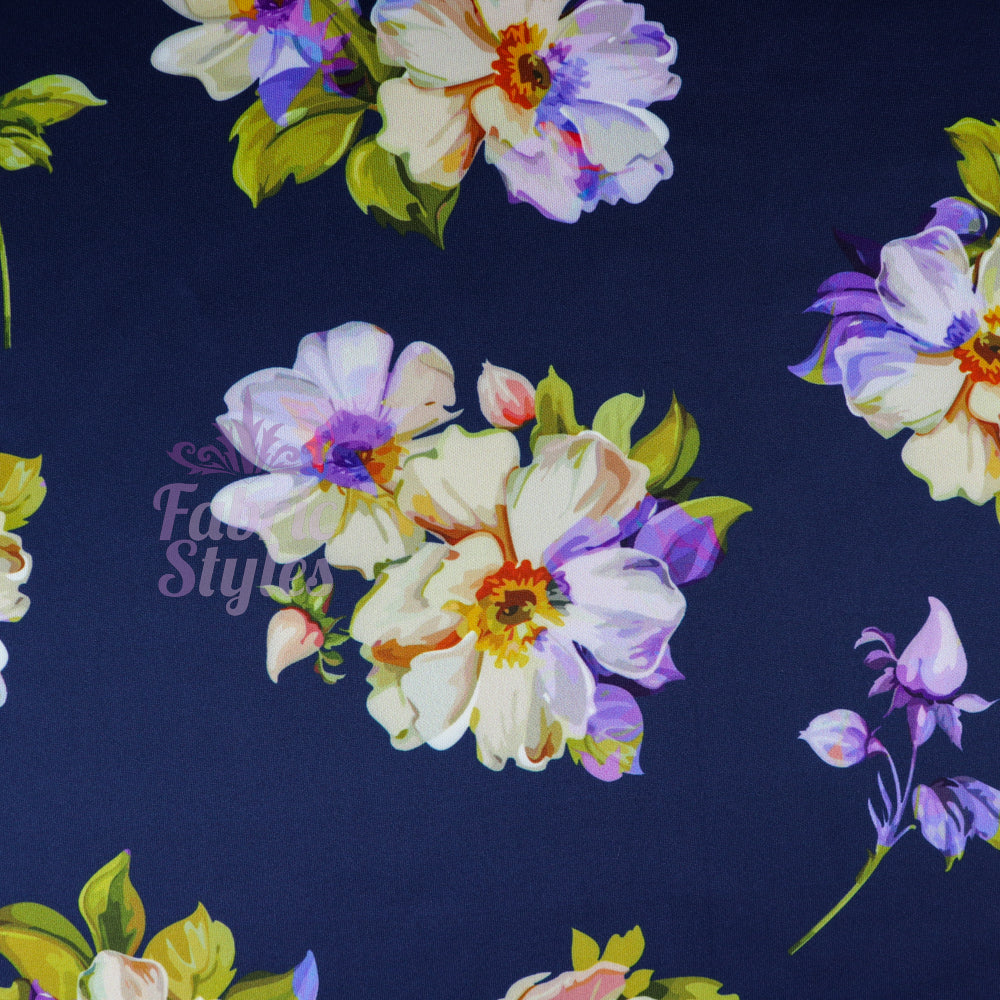 FS804 Coloured Petals | Fabric | Fabric, fashion fabric, Floral, jersey, Navy, nEW, Purple, scuba, stretch | Fabric Styles