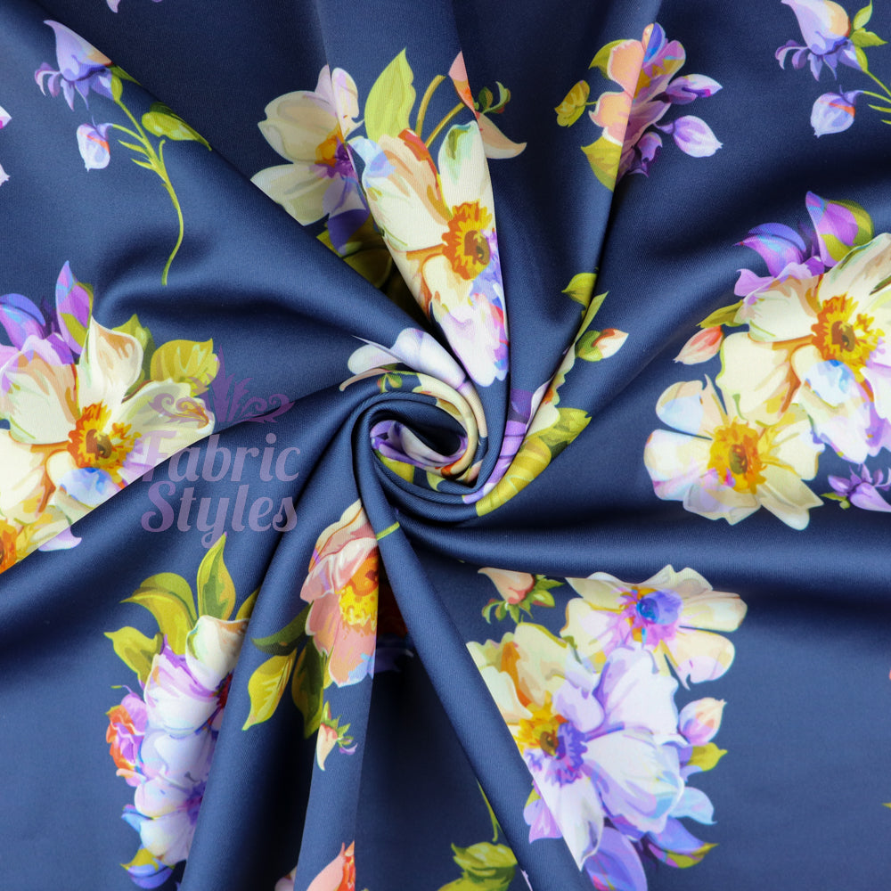 FS804 Coloured Petals | Fabric | Fabric, fashion fabric, Floral, jersey, Navy, nEW, Purple, scuba, stretch | Fabric Styles