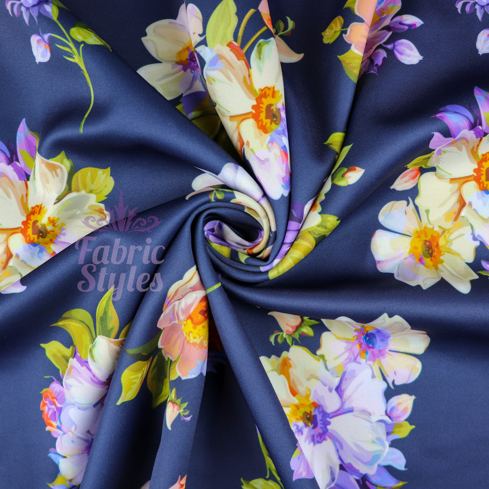 FS804 Coloured Petals | Fabric | Fabric, fashion fabric, Floral, jersey, Navy, nEW, Purple, scuba, stretch | Fabric Styles