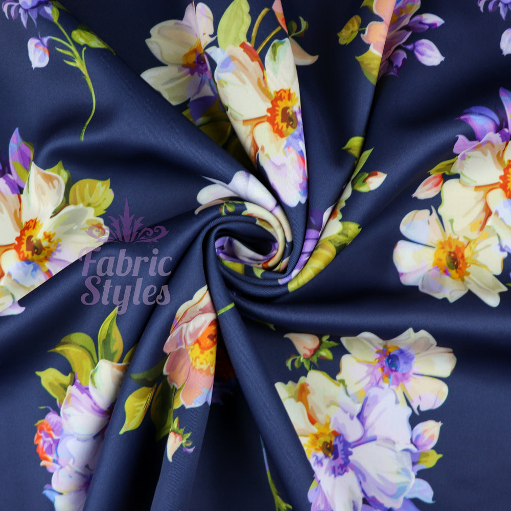 FS804 Coloured Petals | Fabric | Fabric, fashion fabric, Floral, jersey, Navy, nEW, Purple, scuba, stretch | Fabric Styles