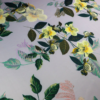 FS974 Grey Floral | Fabric | Fabric, fashion fabric, Floral, jersey, Purple, scuba, sewing, stretch, White | Fabric Styles