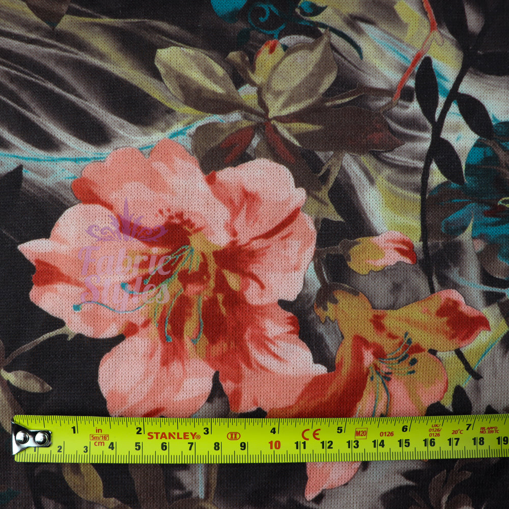 FS971 Floral Stretch Knit Fabric Brown | Fabric | blue, broom, Children, drape, elastane, Fabric, fashion fabric, Floral, Flower, jersey, Kids, Knit, Knitwear, Loungewear, making, Pink, Polyester, Potions, Potter, sale, sewing, Skirt, Stretchy | Fabric Styles