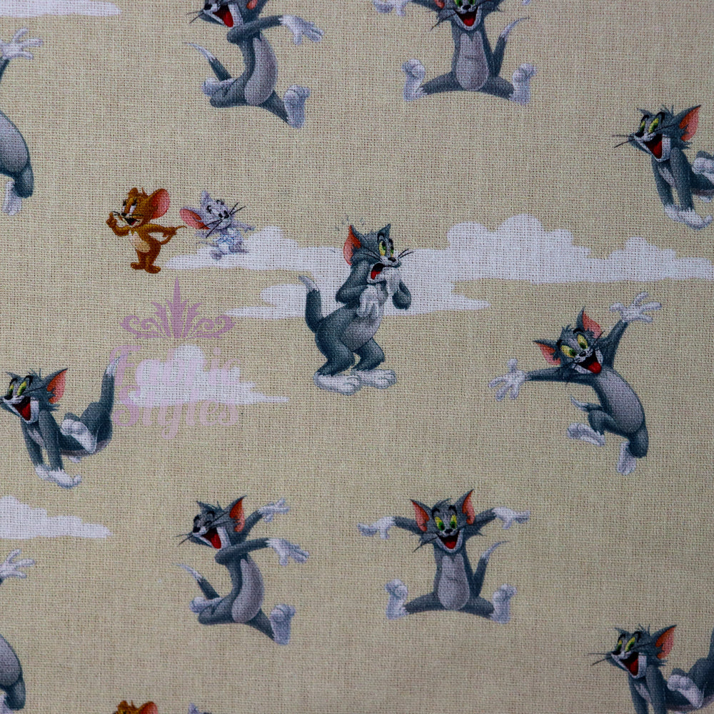 FS934_1 Tom and Jerry | Fabric | blue, Brand, Branded, cartoon, Cotton, drape, Fabric, fashion fabric, Jerry, Light blue, making, Skirt, Tom, Tom & Jerry, Tom and Jerry | Fabric Styles