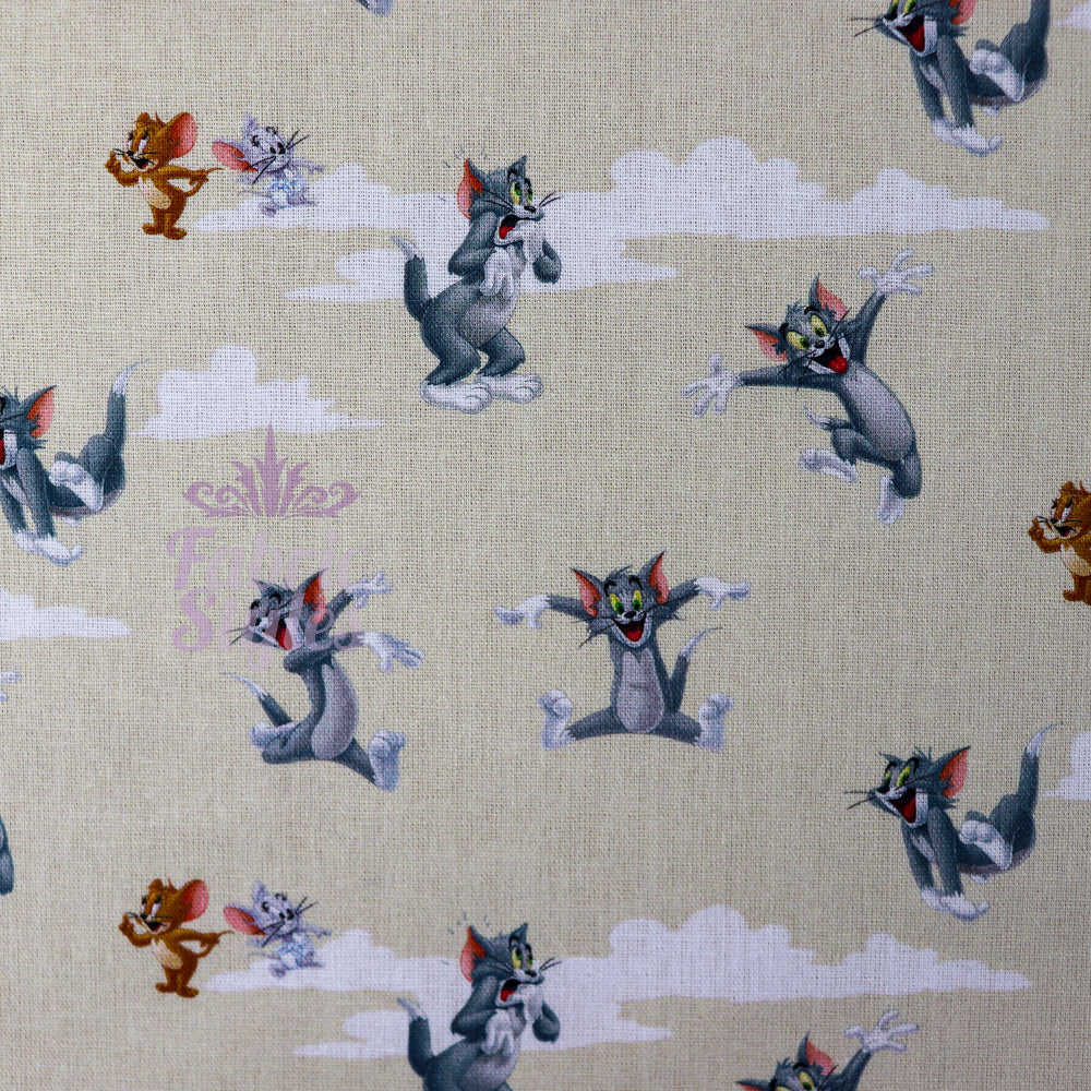 FS934_1 Tom and Jerry | Fabric | blue, Brand, Branded, cartoon, Cotton, drape, Fabric, fashion fabric, Jerry, Light blue, making, Skirt, Tom, Tom & Jerry, Tom and Jerry | Fabric Styles