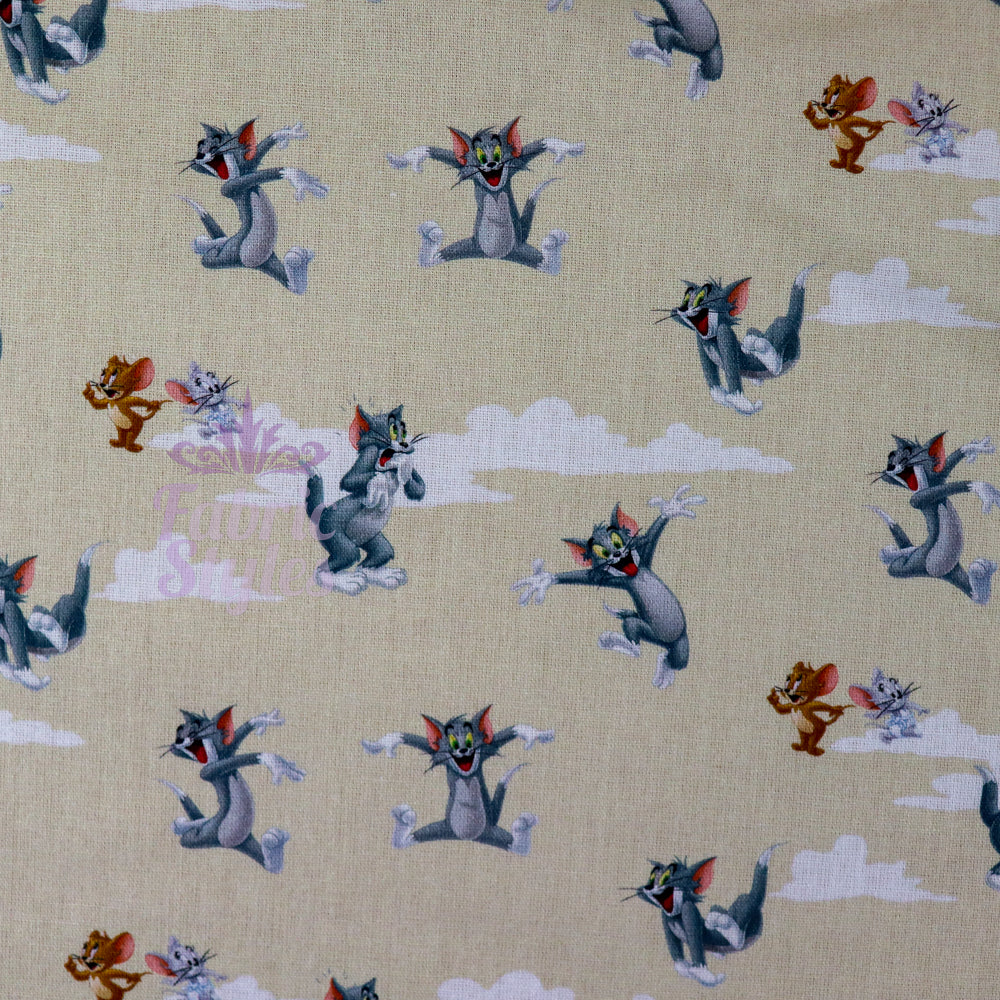 FS934_1 Tom and Jerry | Fabric | blue, Brand, Branded, cartoon, Cotton, drape, Fabric, fashion fabric, Jerry, Light blue, making, Skirt, Tom, Tom & Jerry, Tom and Jerry | Fabric Styles