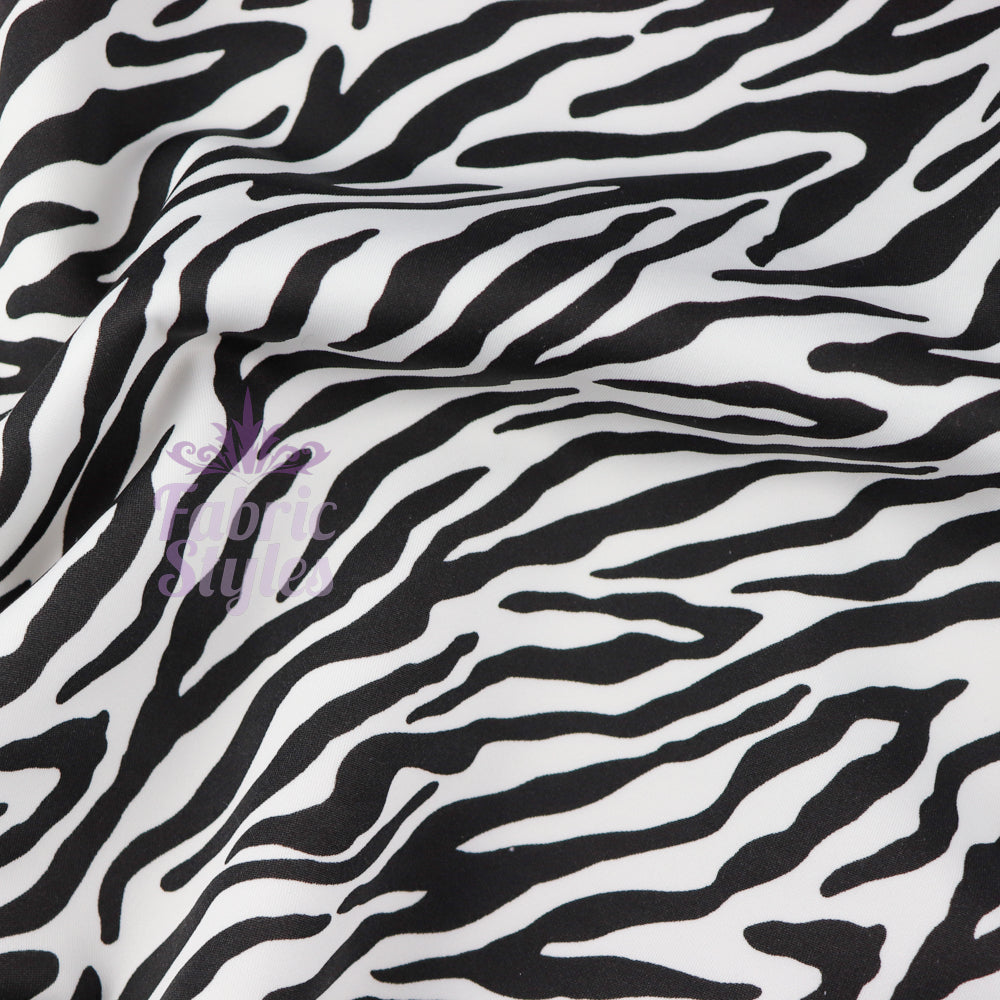 FS967 Zebra Colours | Fabric | Animal, Black, drape, Fabric, fashion fabric, Scuba, sewing, Stretchy, White, Zebra | Fabric Styles