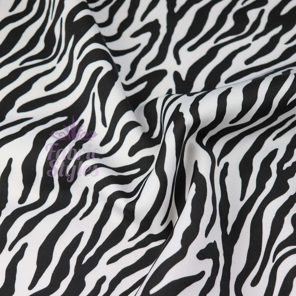 FS967 Zebra Colours | Fabric | Animal, Black, drape, Fabric, fashion fabric, Scuba, sewing, Stretchy, White, Zebra | Fabric Styles