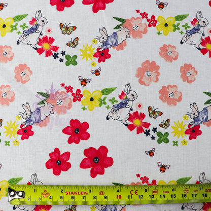 FS689_3 Peter Rabbit Large Florals | Fabric | blue, Brand, Branded, Children, Cotton, drape, Fabric, fashion fabric, Floral, Florals, Kids, Light blue, making, Peter, Peter Rabbit, Rabbit, sewing, Skirt | Fabric Styles