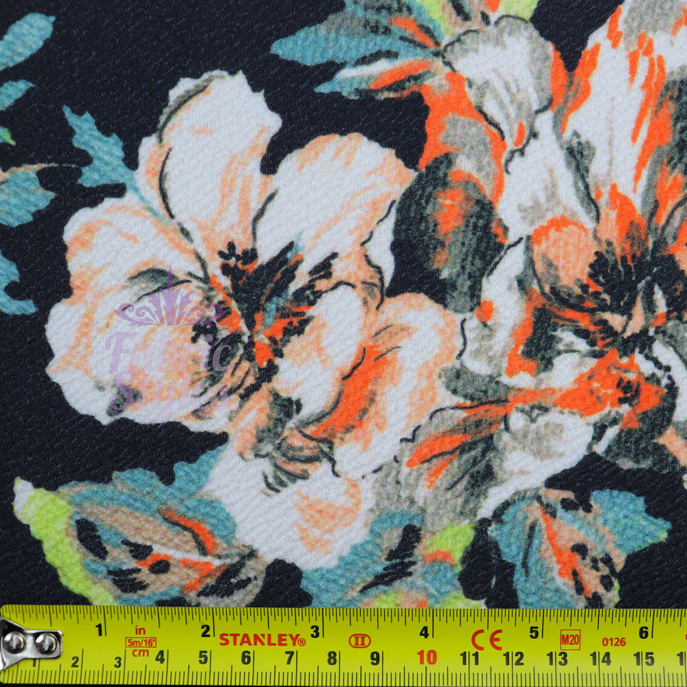 FS1052 Black Waffle Floral | Fabric | drape, Fabric, fashion fabric, Floral, Floral Leopard, Flower, Liverpool, sewing, Stretchy, textured, Waffle | Fabric Styles