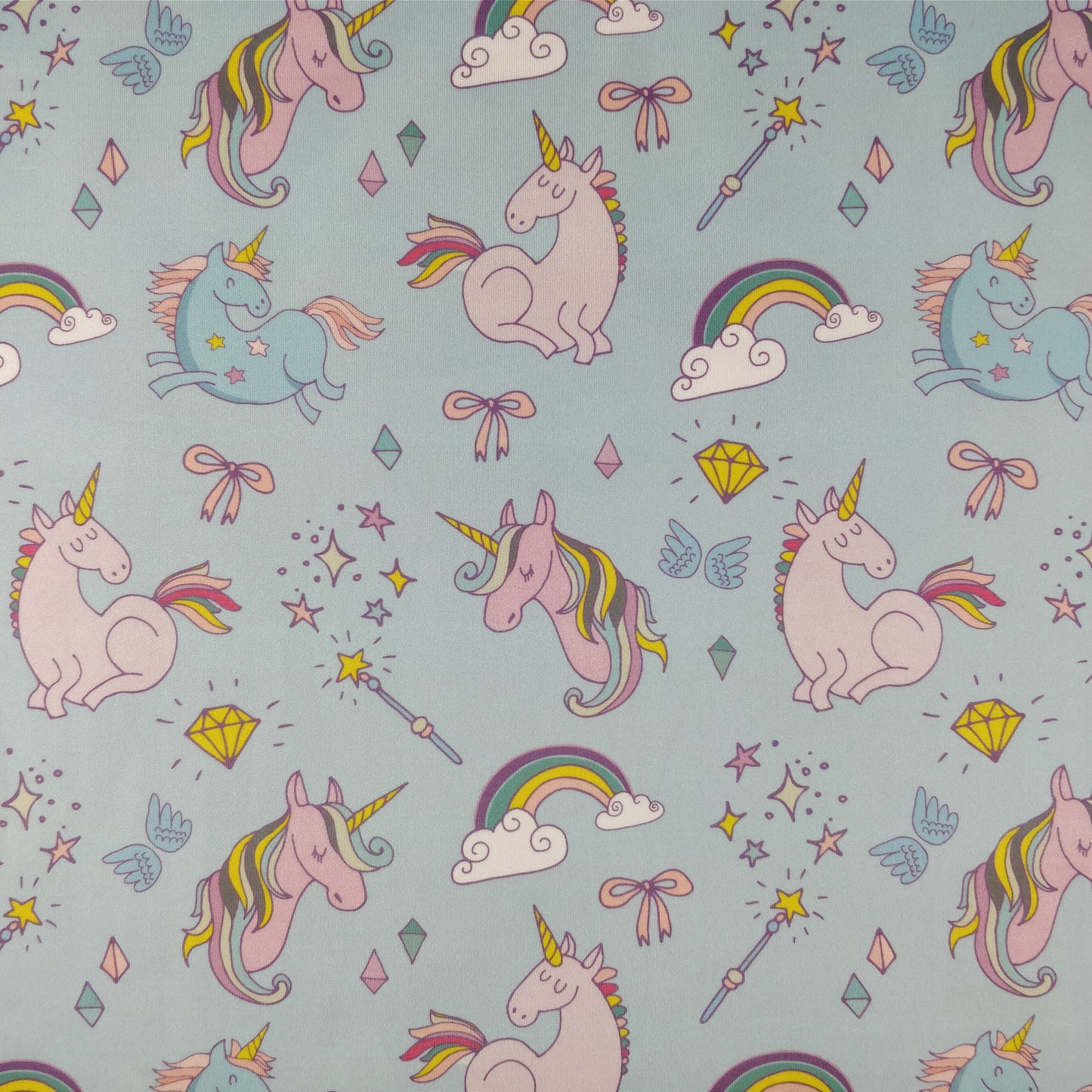 FS169 Unicorn Rainbow | Fabric | Animal, Blue, drape, Exclusive, Fabric, fashion fabric, jersey, making, Rainbow, Scuba, sewing, Stretchy, Unicorn | Fabric Styles