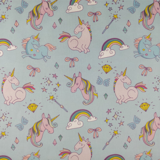 FS169 Unicorn Rainbow | Fabric | Animal, Blue, drape, Exclusive, Fabric, fashion fabric, jersey, making, Rainbow, Scuba, sewing, Stretchy, Unicorn | Fabric Styles